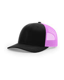 Richardson Patterned Low Profile Trucker Hat Custom Embroidered 115 Black Neon Pink