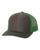 Richardson Trucker Charcoal Kelly Green Hat Custom Embroidered 112