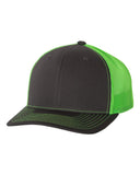 Richardson Trucker Charcoal Neon Green Hat Custom Embroidered 112