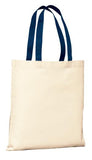 Port Company Budget Tote Natural Navy Custom Embroidered B150