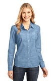District Made Ladies Long Sleeve Shirt Custom Embroidered DM4800 Light Blue
