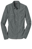 District Made Ladies Long Sleeve Shirt Custom Embroidered DM4800 Grey