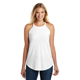 District Womans Perfect Tri Rocker Tank Custom Embroidered DT137L White