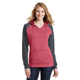 District Womans Lightweight Fleece Raglan Hoodie Custom Embroidered DT296 Red Charcoal