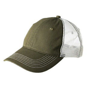 Custom Embroidered Olive and White Mesh Hat District DT607
