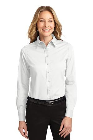 Port Authority Ladies Long Sleeve Button Up White Custom Embroidered L608