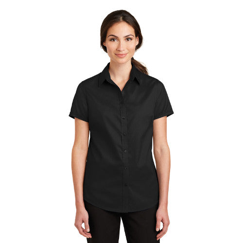Port Authority Ladies Short Sleeve SuperPro Twill Shirt Sleeve Custom Embroidered L664 Black