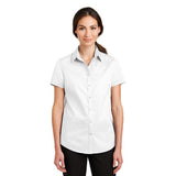 Port Authority Ladies Short Sleeve SuperPro Twill Shirt Sleeve Custom Embroidered L664 White