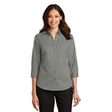 Port Authority Ladies Three Quarter Sleeve SuperPro Twill Shirt Sleeve Custom Embroidered L665 Monument Grey