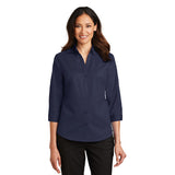 Port Authority Ladies Three Quarter Sleeve SuperPro Twill Shirt Sleeve Custom Embroidered L665 True Navy