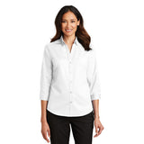 Port Authority Ladies Three Quarter Sleeve SuperPro Twill Shirt Sleeve Custom Embroidered L665 White