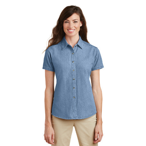 Port Company Ladies Short Sleeve Value Denim Shirt Custom Embroidered LSP11 Faded Blue