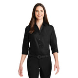 Port Authority Ladies Three Quarter Sleeve Carefree Poplin Shirt Custom Embroidered LW102 Deep Black