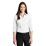 Port Authority Ladies Three Quarter Sleeve Carefree Poplin Shirt Custom Embroidered LW102 White
