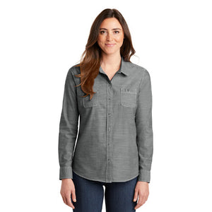 Port Authority Ladies Slub Chambray Button Up Long Sleeve Custom Embroidered LW380 Grey