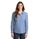 Port Authority Ladies Slub Chambray Button Up Long Sleeve Custom Embroidered LW380 Light Blue