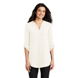 Port Authority Ladies Three Quarter Sleeve Tunic Blouse Custom Embroidered LW701 Ivory Chiffon