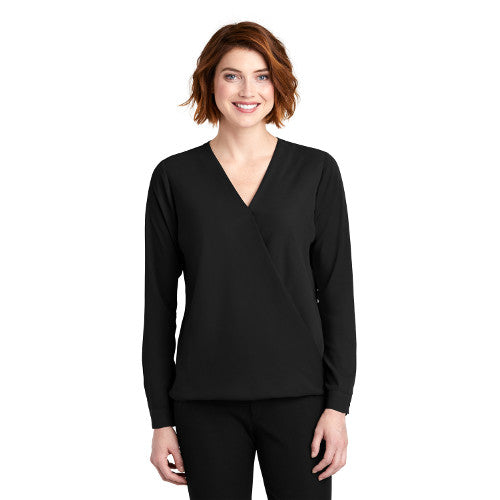 Port Authority Ladies Wrap Blouse Custom Embroidered LW702 Black