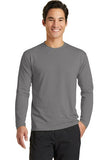 Port Company Long Sleeve Performance Tee Custom Embroidered PC381LS Ark Grey