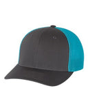 Richardson Fitted Trucker With R Flex Hat Custom Embroidered 110 Charcoal Neon Blue