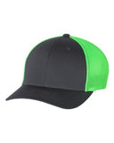 Richardson Fitted Trucker With R Flex Hat Custom Embroidered 110 Charcoal Neon Green