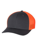 Richardson Fitted Trucker With R Flex Hat Custom Embroidered 110 Charcoal Neon Orange
