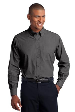 Port Authority Crosshatch Button Up Polo Soft Black Custom Embroidered S640
