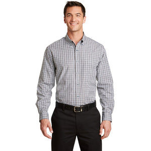 Port Authority Long Sleeve Gingham Button Up Easy Care Shirt Custom Embroidered S654 Black Charcoal