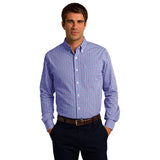 Port Authority Long Sleeve Gingham Button Up Easy Care Shirt Custom Embroidered S654 Blue Purple