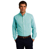 Port Authority Long Sleeve Gingham Button Up Easy Care Shirt Custom Embroidered S654 Green Aqua