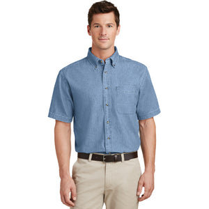 Port Company Short Sleeve Value Denim Shirt Custom Embroidered SP11 Faded Blue