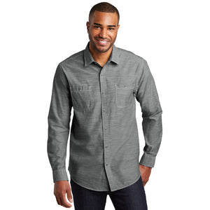 Port Authority Slub Chambray Button Up Long Sleeve Custom Embroidered W380 Grey