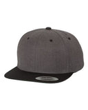 Yupoong Wool Bland Flat Bill Snapback Hat Custom Embroidered 6089M Dark Heather BLack