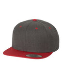 Yupoong Wool Bland Flat Bill Snapback Hat Custom Embroidered 6089M Dark Heather Red