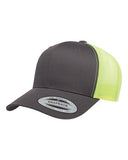 Yupoong Retro Trucker Hat Custom Embroidered 6606 Charcoal Neon Green