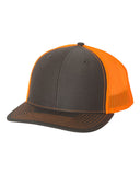 Richardson Trucker Charcoal Neon Orange Hat Custom Embroidered 112