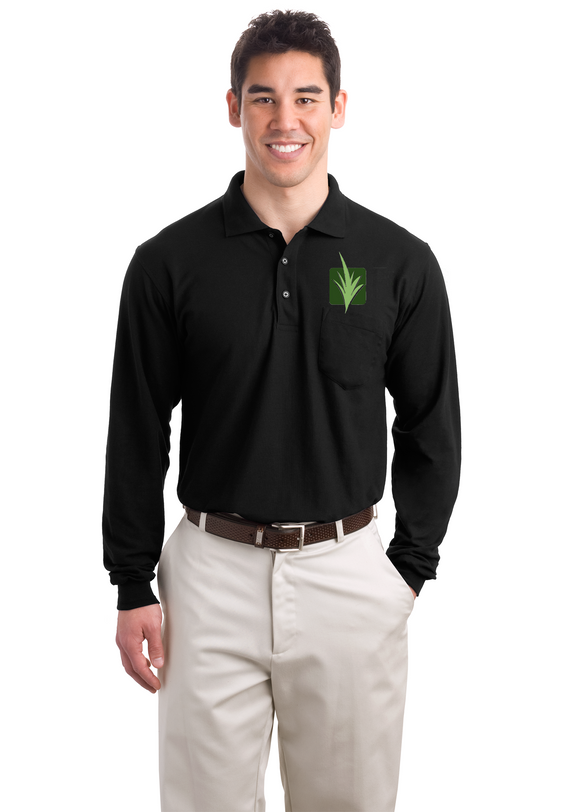 Port Authority Long Sleeve With Pocket Polo Black Custom Embroidered K500LSP